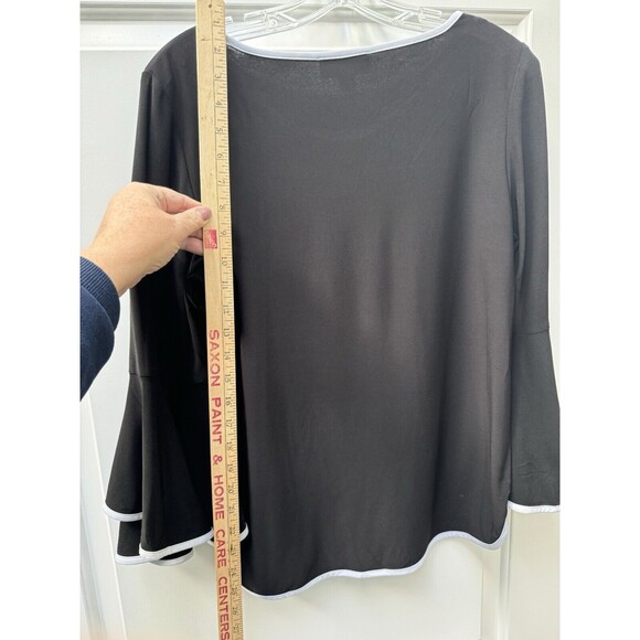 Sam and Jess Black/White Blouse‎ Contrast Trim Bell 3/4 Sleeve Women’s Petite LG - Picture 9 of 11
